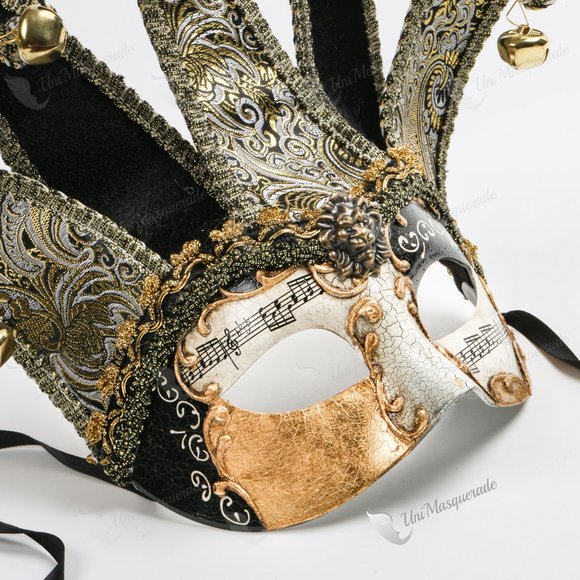 Black Gold Joker Venetian Musical Masquerade Party Eye Mask - Picture 3 of 4